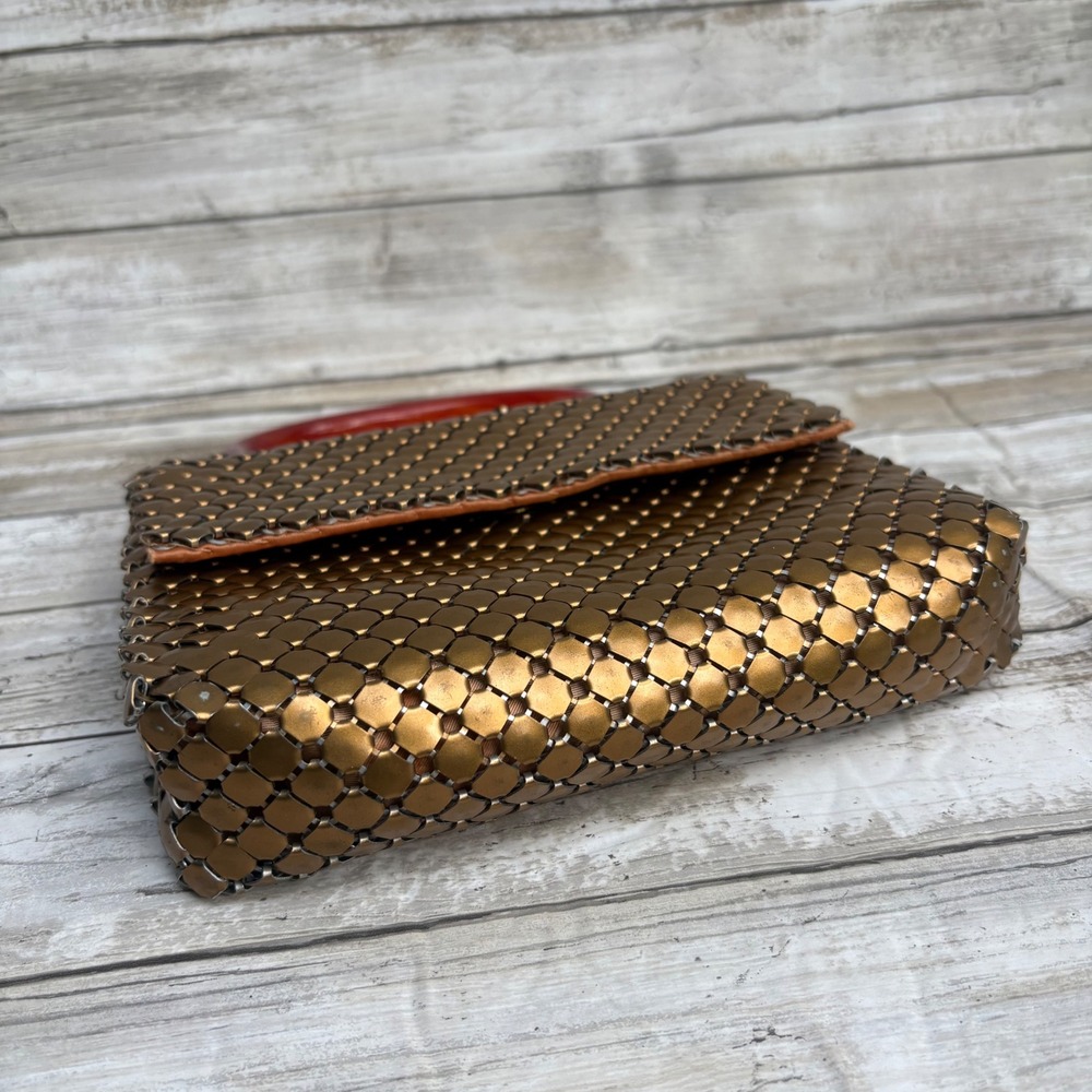 VTG Whiting & Davis Handbag Bronze Mesh Lucite Top Handle MCM Glamour Art Deco - Picture 6 of 15